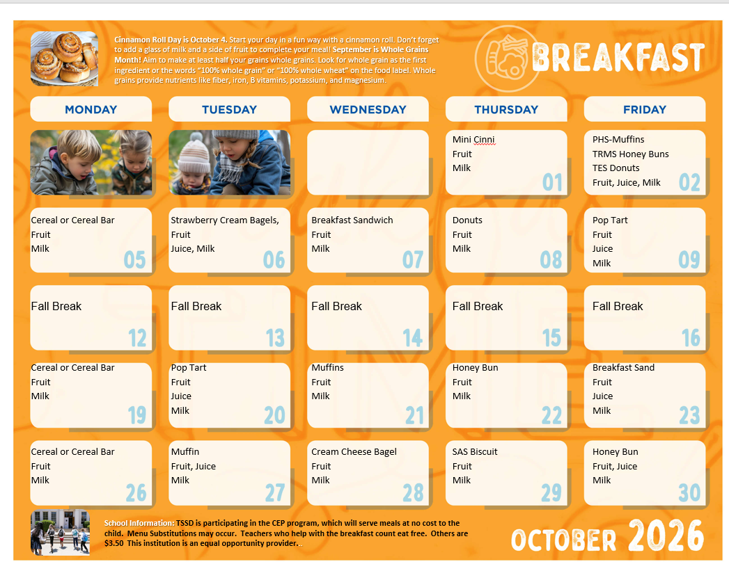 October 2026 breakfast menu